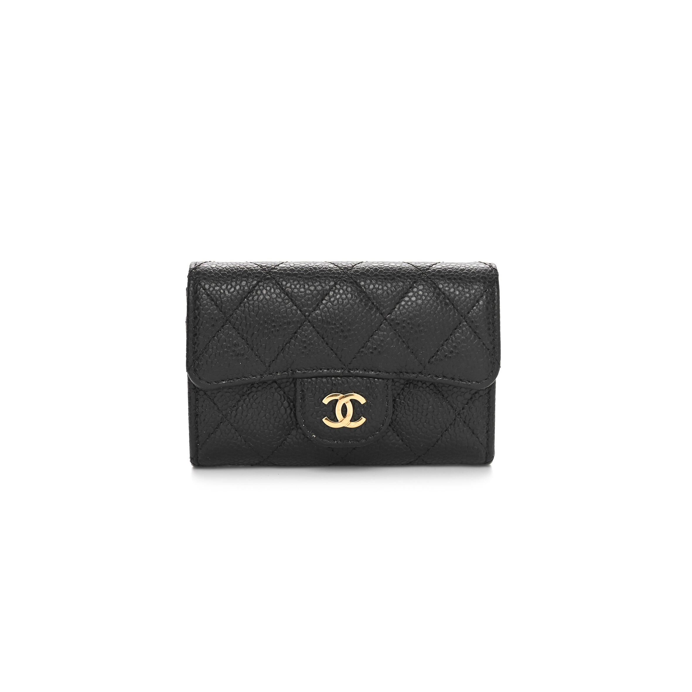 Ch*el caviar quilted flap card holder wallet black ap0214 (11.3*7.5*2.5cm)